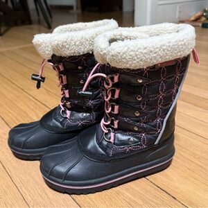 Kids Black and Pink Winter Boots - Size 2